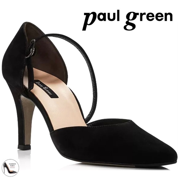 Paul Green Women's Valetta d'Orsay Black Suede Pumps Pointed Toe Heeled Shoes 8 - Picture 1 of 11